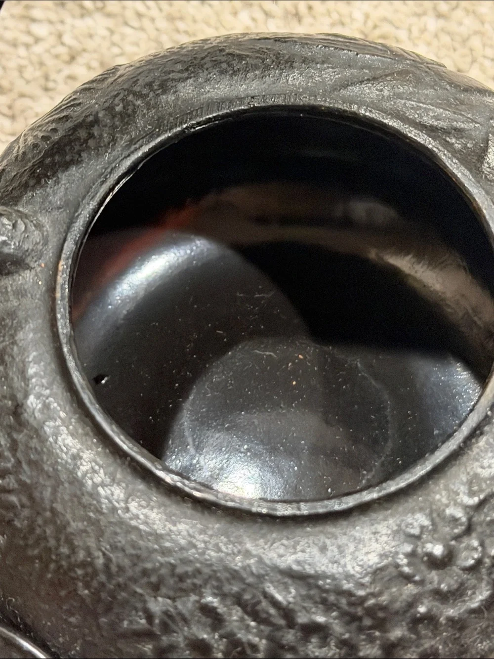 Small Cast Iron Black Teapot with Handle and Trivet and mesh insert